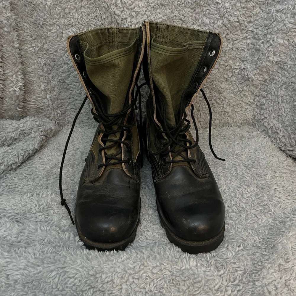 Ro-Search VTG Jungle Boot Mens‎ 6.5W Black Olive Green Leather Combat Military
